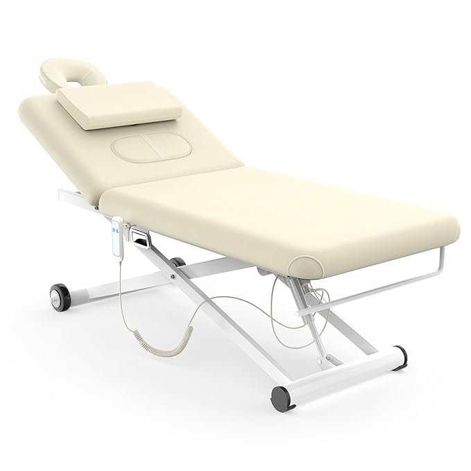 Electric Massage Table, Electric Lift Motor Height adjustable and Manual Backrest Adjustable Angle for Treatment/Medical Spa/Facial Bed/Beauty Bed/Massage Bed and More - 32 Wide x 75 Long - White