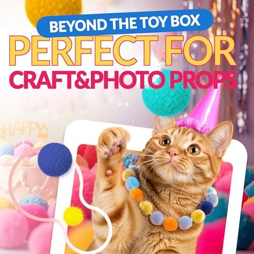 HA SHI [800pcs in Sturdy Jar] Interactive Cat Toy Pom Poms - Small Soft Plush Balls (0.39in-1.2in) for Indoor Kittens, Quiet Night Play, Snuffle & Fetch Toys