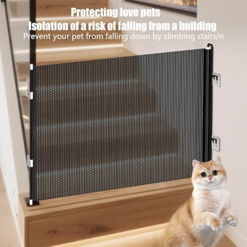 Retractable Pet Safety Gate Barrier, Adjustable Pet Security Gate for Stair