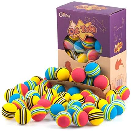 CHIWAVA 45PCS 1.7'' Foam Cat Toy Ball Rainbow Color Kitten Quiet Play Balls