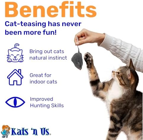 Kats'N Us 2 Inch Real Rabbit Fur Non-Rattle Mouse Cat Toys (5, Gray)