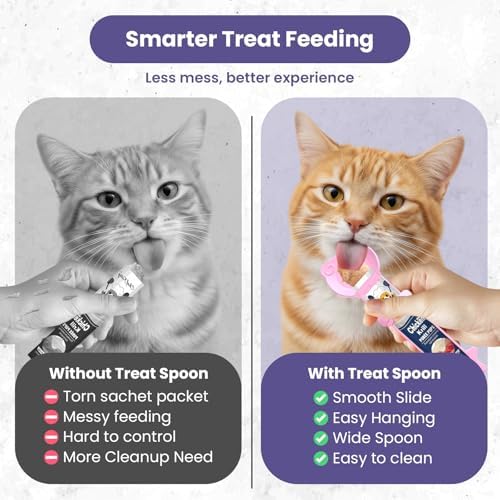 Lickable Cat Treat Spoon, Puree Squeeze Feeder, Silicone, Pink
