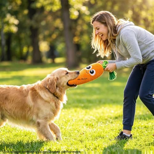Orange Carrot Squeaky Plush Dog Chew Toy, 15.7 in Durable Rope Toy