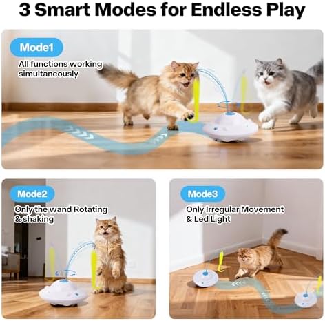 Pet Prime 3-in-1 Interactive Cat Toy with 6 Replaceable Attachment - Automatic USB Rechargeable Self Moving Cat Toy for Bored Indoor Kittens and Adult Cats