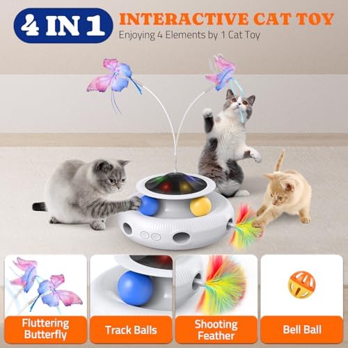 Pawtners Cat Toys, Automatic Interactive Kitten Toys for Indoor Cats, White