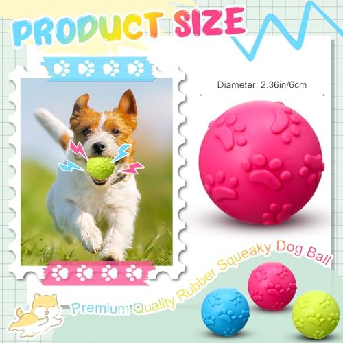 Foilswirl 24 Pieces Squeaky Balls for Dogs Rubber Squeaky Dog Toys Bulk 2.36 Inch Dog Toys Ball Interactive Chewing Ball for Medium and Small Dogs Puppy, 3 Colors (Spherical)