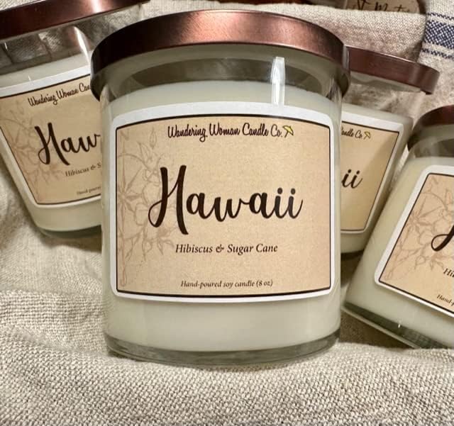 Wandering Woman Candle Company 8 oz Soy Wax Candle (Hawaii: Hibiscus & Sugar Cane)