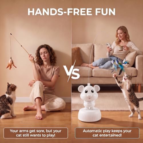 Interactive Cat Toys for Indoor Cats – USB Rechargeable Electric Flying Bird Feather Teaser, Durable & Safe Automatic Cat Toy for Exercise, Hunting Instinct, and Boredom Relief