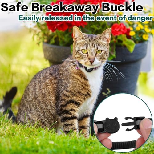 Airtag Cat Collar Breakaway, Pink Cat Collar with Air Tag Holder | Safety Breakaway Buckle, Airtag Holder,Reflective Strip,Bell,Adjustable Size to Fit Different Cats kitten,Lightweight