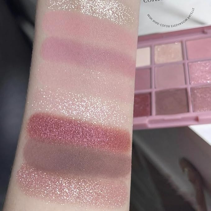 9 Color Eyeshadow Palette Makeup, Matte Glitter Shimmer Korean Eye Shadow Palettes, Highly Pigmented Long Lasting Waterproof Blendable, Knit Violet Rose Gold Purple Pink Dark Brown Glitter Eye Makeup