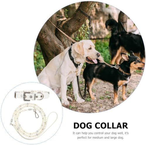 Milisten 2Pcs Adjustable Dog Pearls Collar and Leash Set Breathable Pet Neckwear for Outdoor Walking Training and Special Occasions