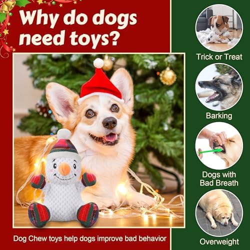 Newget Christmas Squeaky Dog Toys, Plush Dog Chew Toys with Crinkle Paper