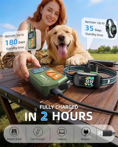 3300ft Dog Shock Collar with Remote Control, IPX7 - Green