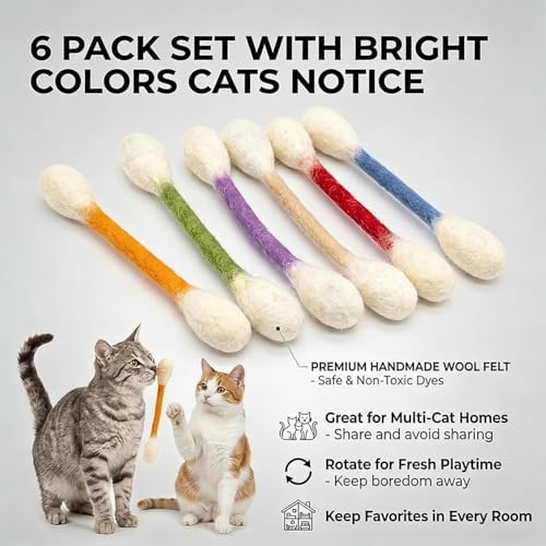 Cotton Swab Cat Toy with Catnip - 6 PCS Cat Qtip Toy - Cat Chew Toys for Indoor Cats - Giant Kitten Chew Sticks (Multicolor)
