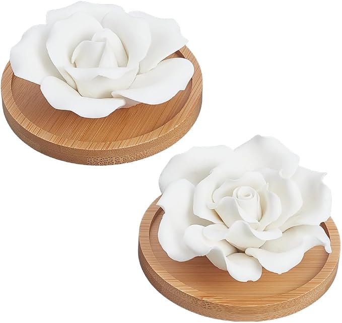 INFUNLY 2 Pcs Rose Essential Oil Diffuser Stone Plaster Scent Diffuser with Round Base 2 Style Roses Diffuser Stone Kit 3.7x3.7 Insertable Reed Rose Aromatherapy Stone for Desk Office Home Gift