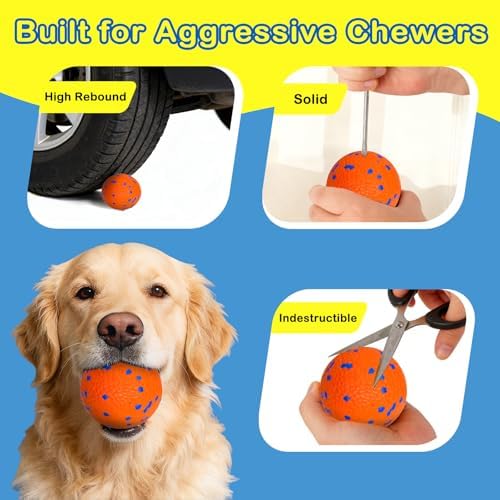 Dog Balls Tennis Ball for Aggressive Chewers Indestructible Dog Teething Chew Toys for Large Medium Small and Puppies, More Biting-Proof Atom