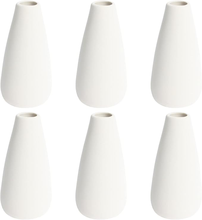 YANLING 6 Pack Small White Vase for Home Decor, 5 in Modern Ceramic Vases | for Pampas Grass, Boho Vase White Vases for Dried Flowers, Wedding Dinner Table Party