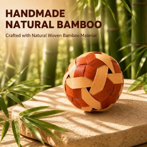 Handmade Bamboo Woven Cat Toy Balls with Bell, Natural Interactive Rolling Toy for Indoor Cats, Lightweight Eco-Friendly Pet Kitten Play Ball, Unique Gift, 3.15 Inches(8cm), 2-Pack