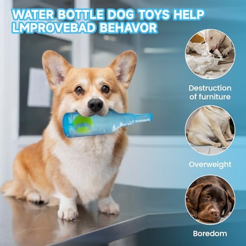 Water Bottle Dog Toy,Dog Toys for Aggressive Chewers,Water Bottle with Tennis Ball,Suitable for Small and Medium Pets to Exercise Outdoors(Blue)
