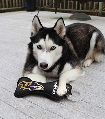 Pets First NFL Baltimore Ravens Dental Dog TUG Toy with Squeaker. Tough PET Toy for Healthy Fun, Teething & Cleaning Pet's Teeth & Gum., Team Color, one Size (BAL-3310)