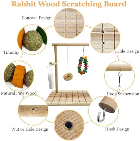 Hamiledyi Rabbit Toys for Bunnies Boredom Indoor Rabbit Scratching Board Bunny Chew Toys for Teeth Grinding Natural Fruit Wood and Corn Cob Timothy Ball Chewing Toys for Rabbits Other Rodent Pets