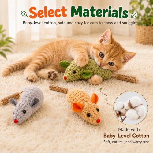 Cat Mouse Toy, 3-Piece Set of Catnip Mice, Interactive Cat Toy for Kittens