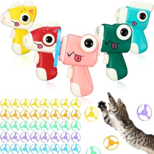 Arrowbash 45 Pcs Cat Fetch Toy Bulk, 5 Launchers with 40 Colorful Flight Propellers Cat Playing Tracking Interactive Toys for Kitten Adult Chasing Training Hunting