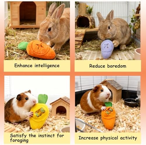 Hamiledyi Guinea Pig Toys Rabbit Foraging Enrichment Toy Slow Feeder Food Hide Puzzle Toys Boredom Relief and Foraging Fun (3 Pieces)