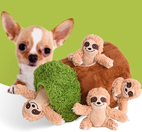 Interactive Squeaky Dog Toys Plush Sloth Dog Toy, Stuffing Woodland Friends Burrow, Dog Toys for Small Medium Large Dogs, Squeaky Plush Dog Toy (Medium)