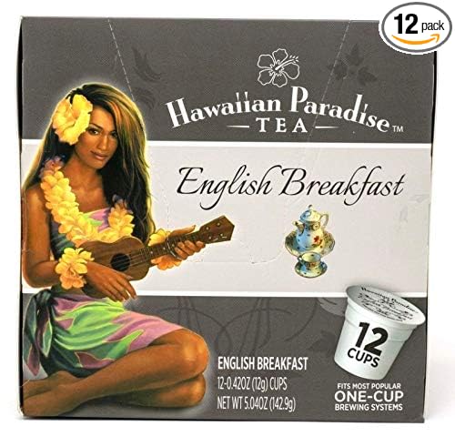 Hawaiian Paradise Tea (English Breakfast) Single Serve Cups 12 Count - Sustainably Produced in the USA - Compatible with Keurig K-Cup Brewers