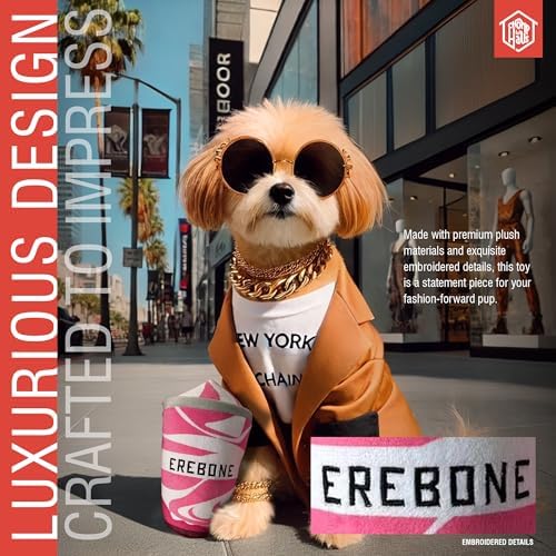 Erebone – Luxurious Parody Plush Dog Toy with Squeaker, Premium Fabric, Embroidered Details, Designer-Inspired Chew Toy, Fun Gift for Large Dogs & Dog Lovers
