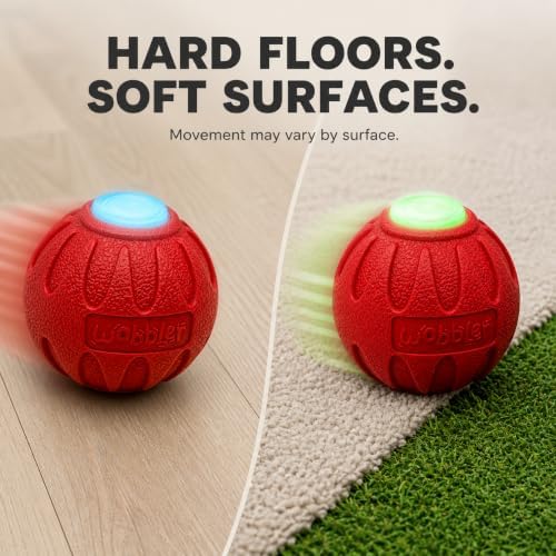 Wobbler Motorized Dog Ball, Rechargeable Glowing Interactive Toy, Two Modes