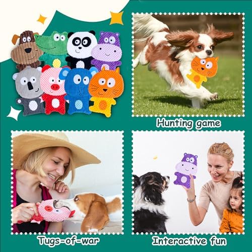 8 Pack No-Stuffing-Dog-Squeaky-Toys,Crinkle-Puppy-Toy Pet-Entertaining-Toy