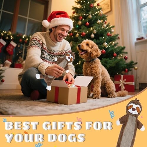 Squeaky Dog Toys for Small & Medium Breeds, Soft No Stuffing Interactive Puppy Teething Chewing Toy with Crinkle Paper, Best Birthday, Christmas, Halloween, Easter Gift, Flat Sloth