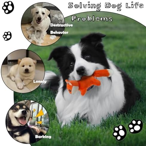 Fox Plush Dog Toy Squeaky Toy, Interactive Hide and Seek Replacement Dog Toys for Small & Medium Dogs (3Pcs Squeaky Fox)