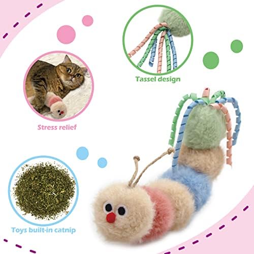 Jumpaws Interactive Natural Catnip Toy, with Rattle, Bite Resistant, for All Ages Indoor Cat, Shape of Caterpillar, Kitten Toy (Large/ 1 Pack/Cat Kicker)