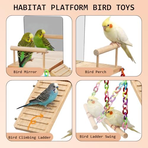 Bird Perches Swing Platform with Bird Mirror Birds Ladder Toys