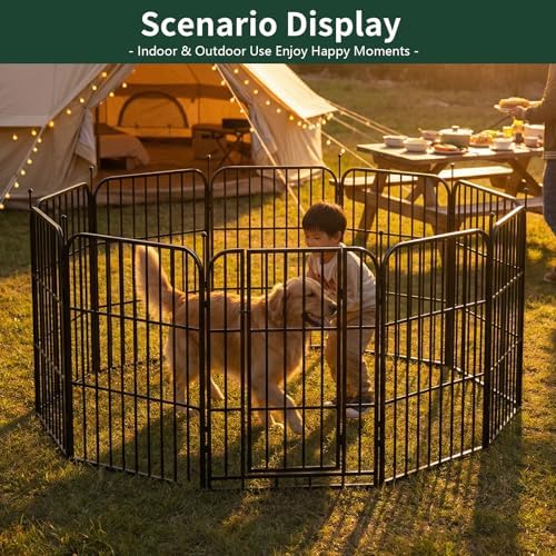 Metal Dog Playpen 40" 12 Panels for Medium Large Dogs, Indoor Outdoor Exercise Pen for Yard RV Camping, Thickened Steel Tube, Gravity Lock & Ball Head Iron Rods