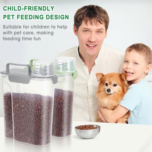 TBMax Pet Dog Cat Food Storage Containers 2 Pack 10 to 14 Lbs, Airtight Cat Food Dispenser with Large Spout & Portable Handle, Travel Dog Treat Storage Bin Bird Seed Container -Light Green/Light Grey