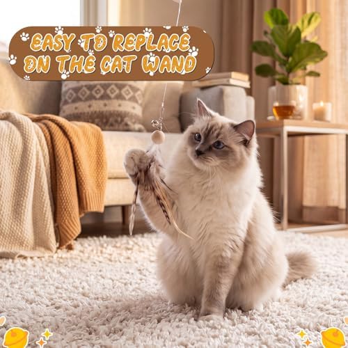 Leitee 30 Pcs Cat Feather Toys Bulk Wand, Classic Color, Reed Flower