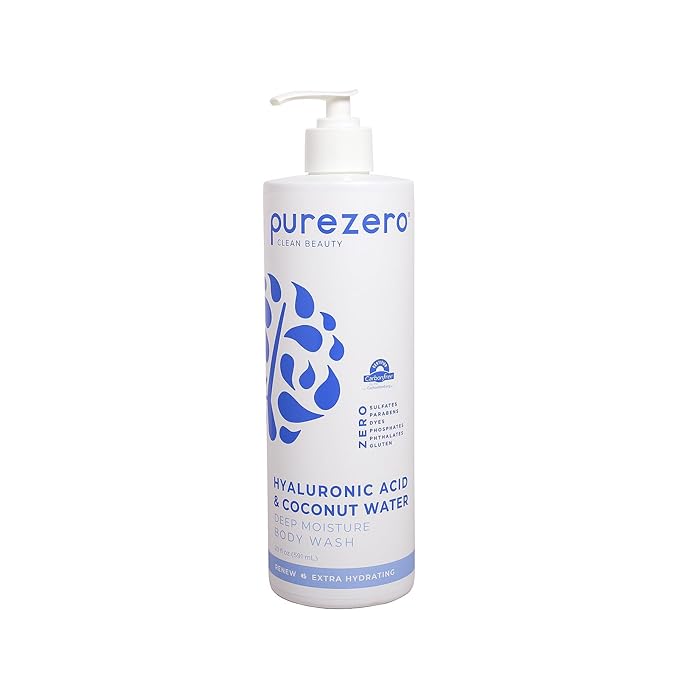Purezero Hyaluronic Body Wash Deep Moisturizer - Soft Skin Hydration - Moisturizing Skin Cleanser + Coconut Water - No Sulfates, Parabens, Dyes (1 Pack)