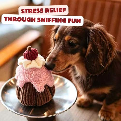 Dog Enrichment Snuffle Toy, Interactive Dog Puzzle Toy for Nose Work, Squeaky Crinkle Plush Hide and Seek Treat Dispensing Toy Puppy Birthday Cake for Small Medium Large Dogs