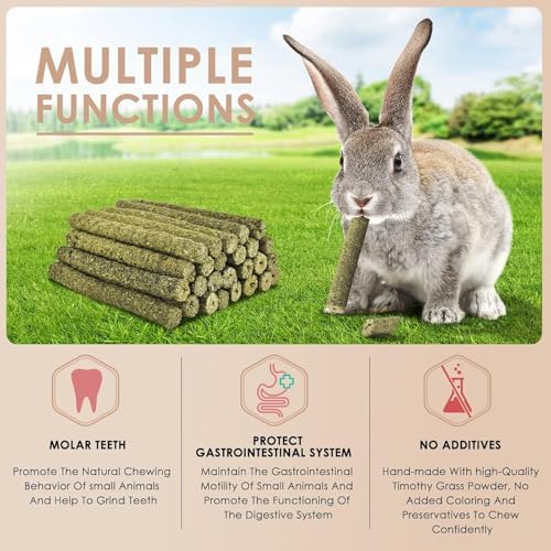 Grddaef 45Pcs Rabbit Toys, 300g Natural Timothy Grass Molar Teeth Stick Chew Toys for Chinchilla Rabbit Bunny Guinea Pig Treats