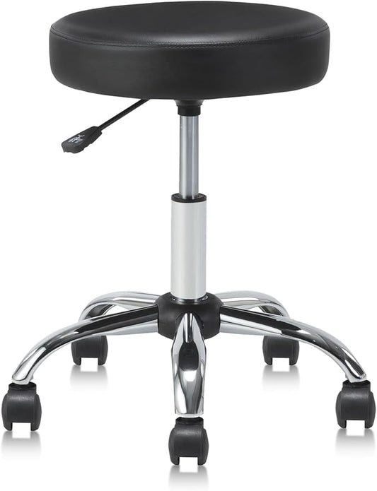 Round Rolling Stool Swivel with Wheels Adjustable Height Seat 19.7"D x 19.7"W x 22"H Multi-Purpose Heavy Duty Wide Seat Drafting Stool Chair for Office Salon Massage Spa Medical Tattoo Beauty