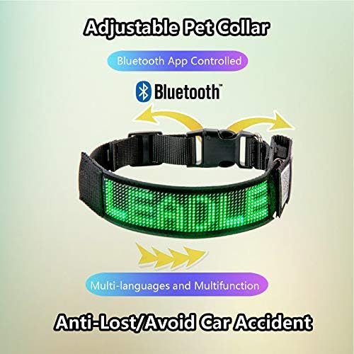 Leadleds Bluetooth LED Dog Collar, Flashing Light Up Rechargeable Pet Dog Safety Collar Glow in The Dark Light-up Neck Loop - Green LED