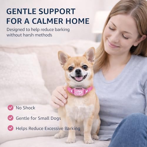 Bark Collar for Small Dogs 5-15 lbs with Magnetic Charging – No Shock, 3 Beep & Vibration Modes, 5 Sensitivity Levels - Humane Stop Anti-Barking Device - Dog Training Bark Collar (Candy Pink)