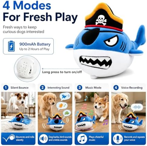 Interactive Dog Toys Shark, Automatic Moving Plush Chew Toy