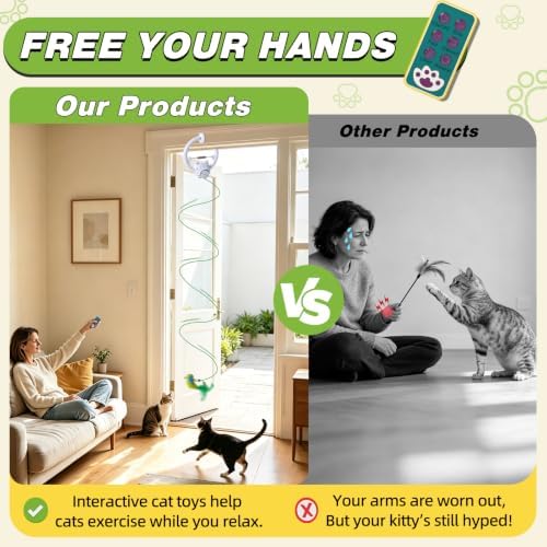 Interactive Cat Toy, Hanging Cat Toys with Cat Laser, Remote Control Cat Toys for Indoor Cats, 3 Play Modes & USB Rechargeable Cat Toys for Kitten & Adult Cats