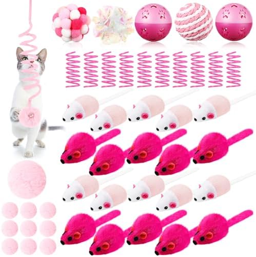 Gemscream 46 Pcs Cat Toys Set Interactive Cute Cat Indoor Toys, Pink