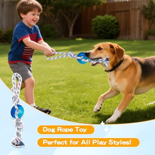 Dog Chew Toys for Aggressive Chewers, Multiple Textures & Rope, ndestructible Tough Durable Interactive Dog Toys, Puppy Chew Toys for Teething，Blue Small Circle